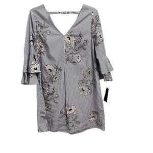 Signature Studio Blue Striped Floral Print Lightweight Dress Size Medium NEW